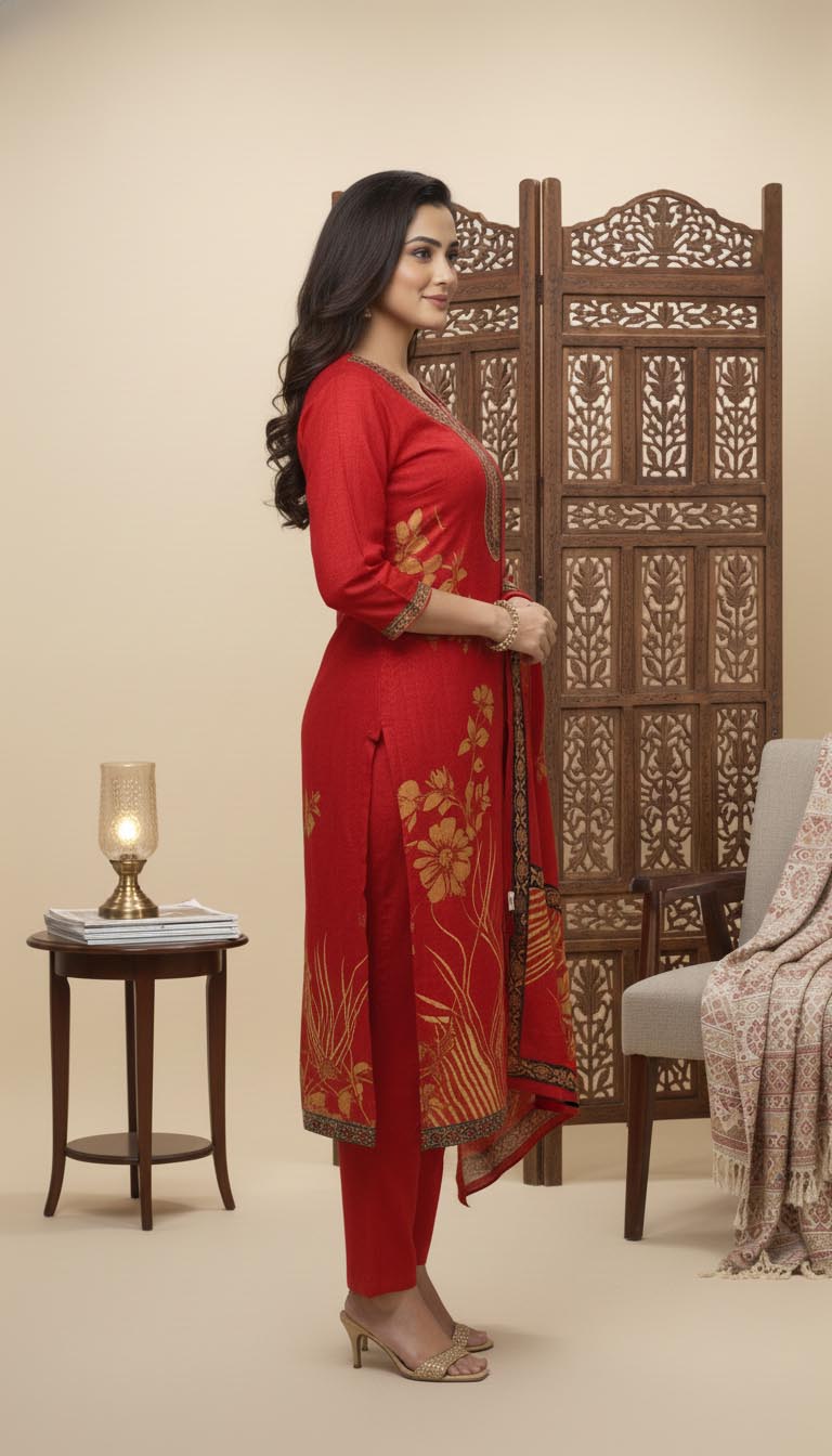 Elegance with a Royal Touch Red Floral Printed Ethnic Suit Set