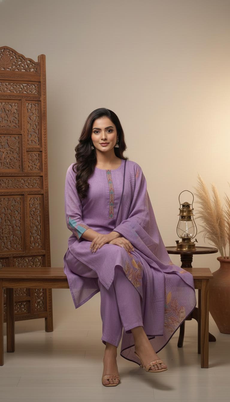 Graceful & Stylish Purple Floral Printed Suit Set