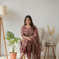 Rust Floral Printed Cotton Suit Set with Dupatta