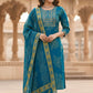 Turquoise Viscose Blend Kurta Set with Sequins Work