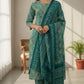 Turquoise Rayon Printed Kurta Set with Dupatta