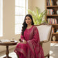 Fuchsia Embroidered Straight Kurta with Trousers & Dupatta