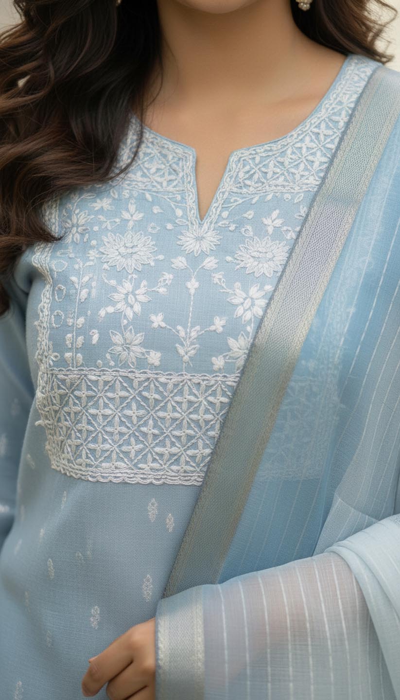 Elegant Blue Embroidered Kurta Set with Dupatta