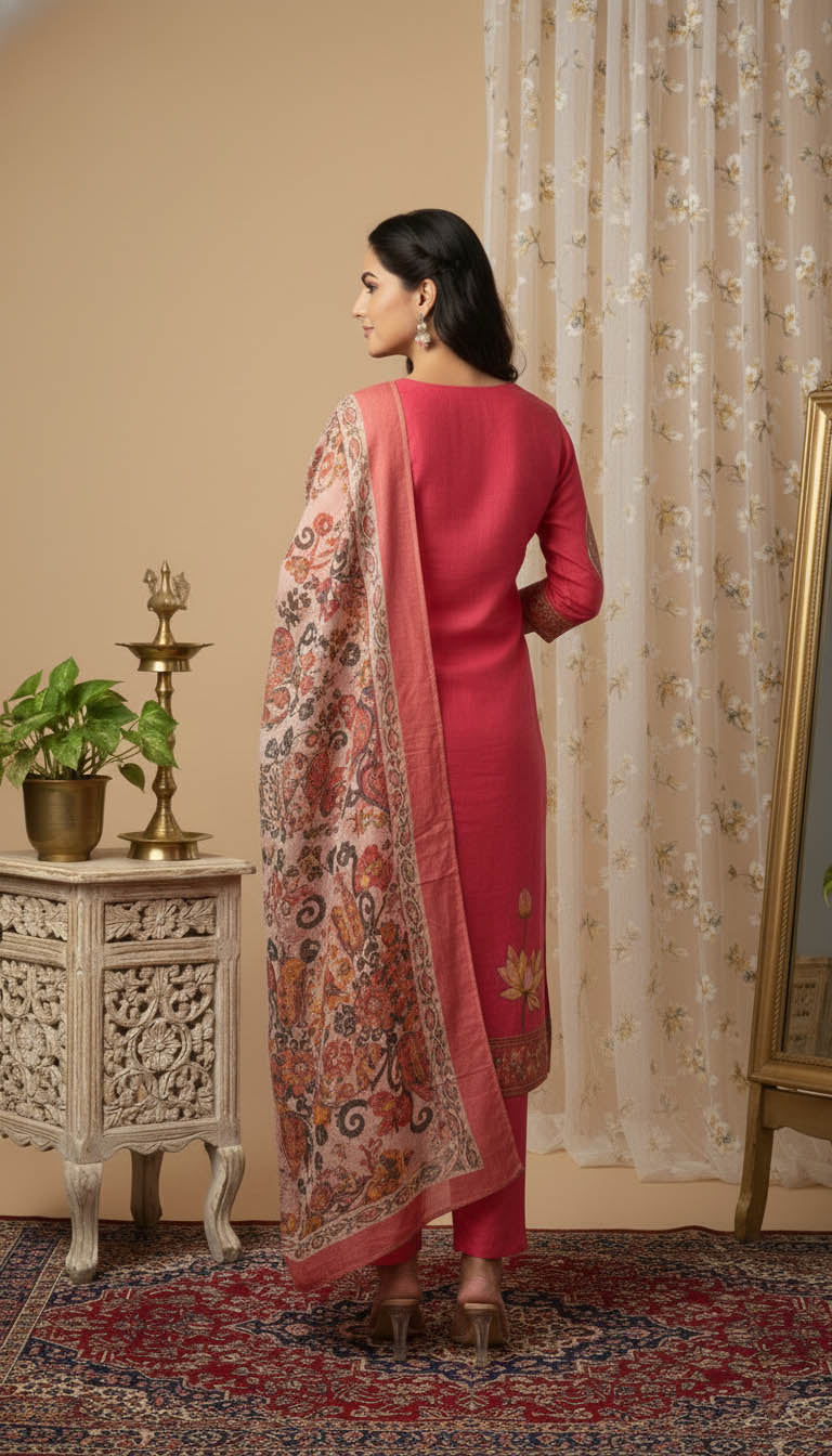 Pink Muslin Kurta Set with Hand Work & Printed Dupatta
