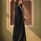 Luxury Black Velvet Foil Print Kurta Set with Dupatta
