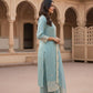 Elegant  Aqua  Embroidered Kurta with pant and Dupatta