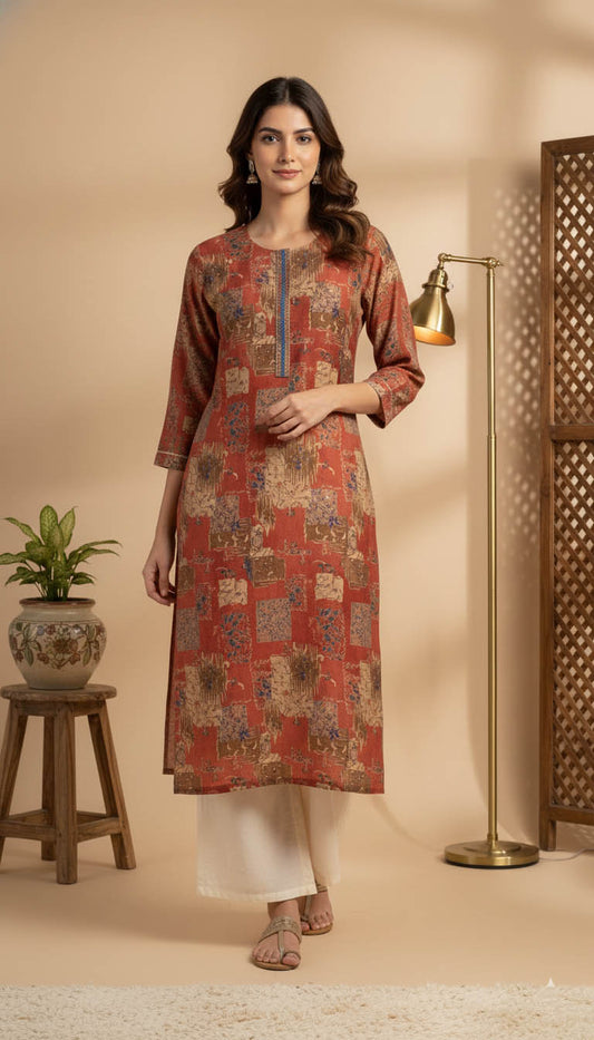 Coral Chanderi Silk Straight Fit  Kurta
