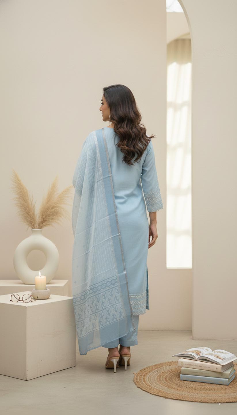 Elegant Blue Embroidered Kurta Set with Dupatta