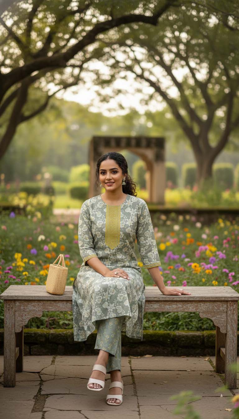 Elegant Grey Floral Kurta Set