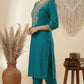Turquoise Blue  Viscose Blend Kurta with pant