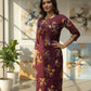 Maroon Floral  Viscose Blend Printed Kurta