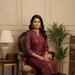 Royal Maroon Velvet Kurta Set with Gold Foil Print