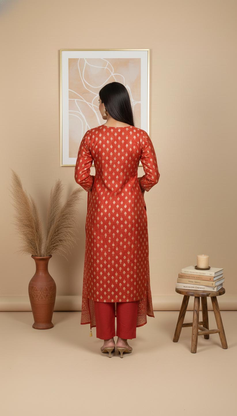 Coral Printed Embroidered Kurta & Pant Set