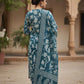Elegant Teal & White Floral Printed Cotton Suit Set