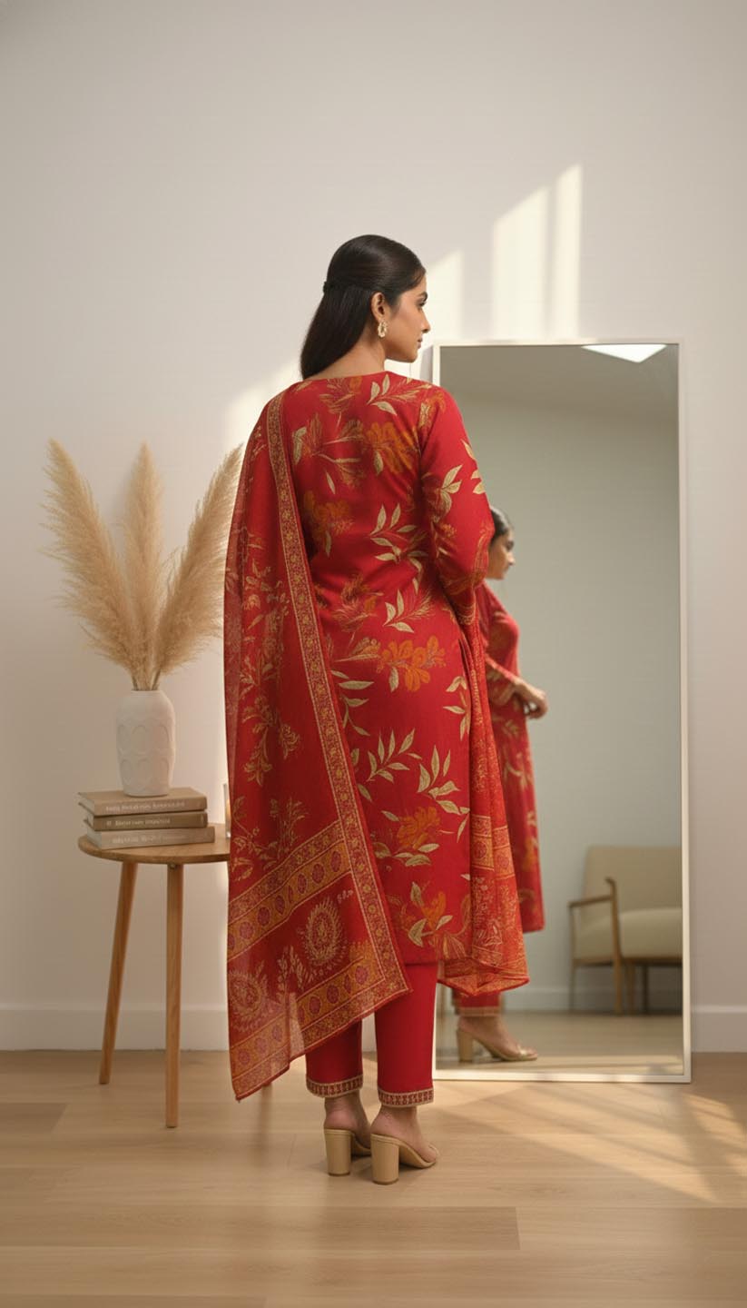 Elegant Floral Embroidered Kurta Set with Dupatta