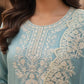 Elegant  Aqua  Embroidered Kurta with pant and Dupatta