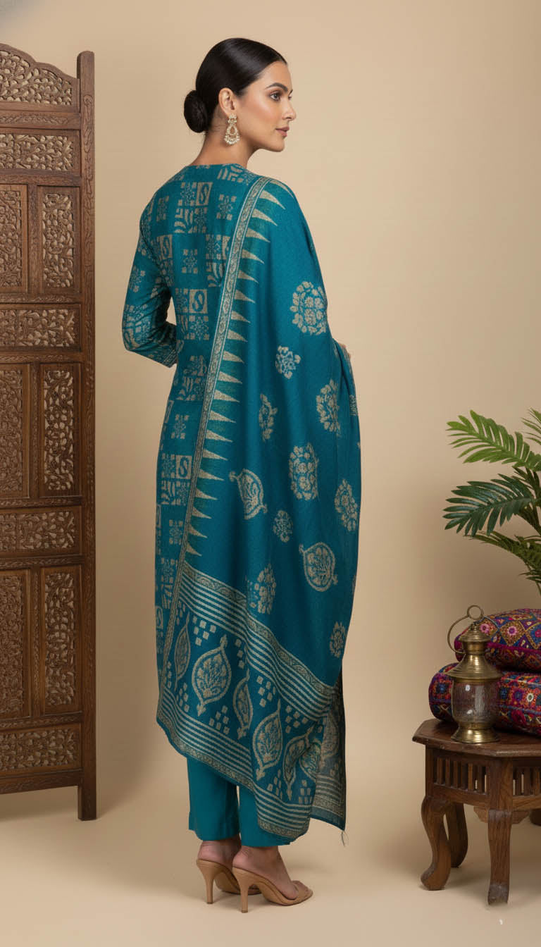 Turquoise Chanderi Kurta Set with Dupatta
