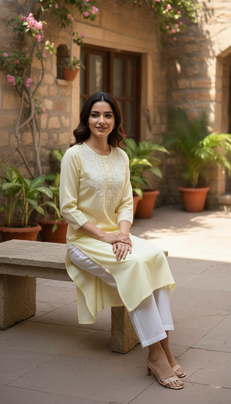 Yellow Cotton Straight Fit  Kurta