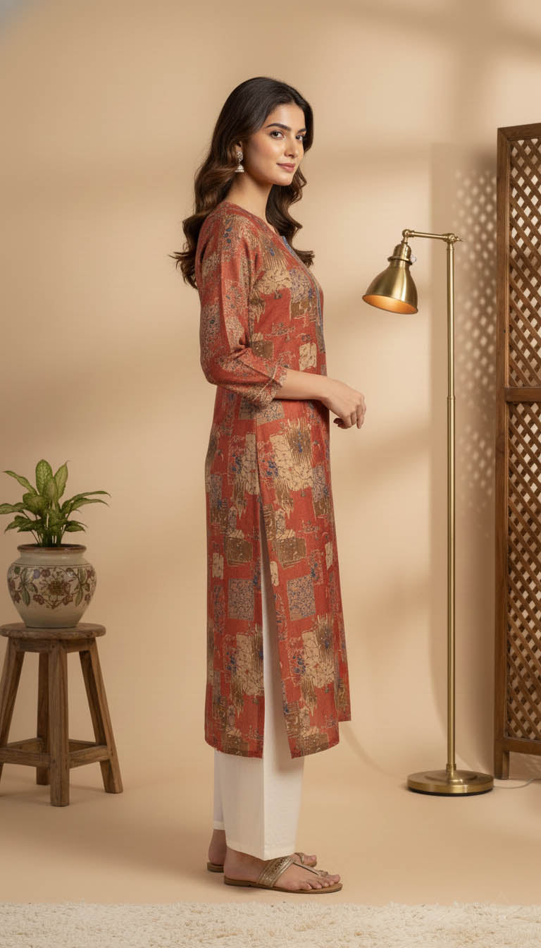 Coral Chanderi Silk Straight Fit  Kurta