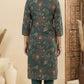 Teal Blue Floral Casual Kurta With Pant