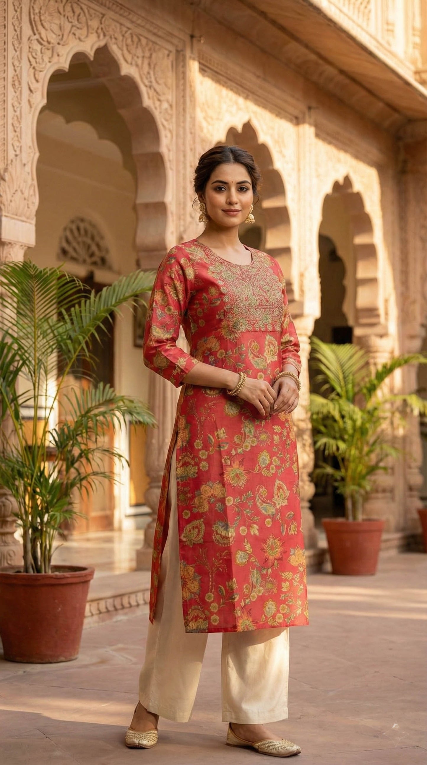 Coral Embroidered Straight fit  Kurta