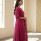 Fuchsia Embroidered Straight Kurta with Trousers & Dupatta