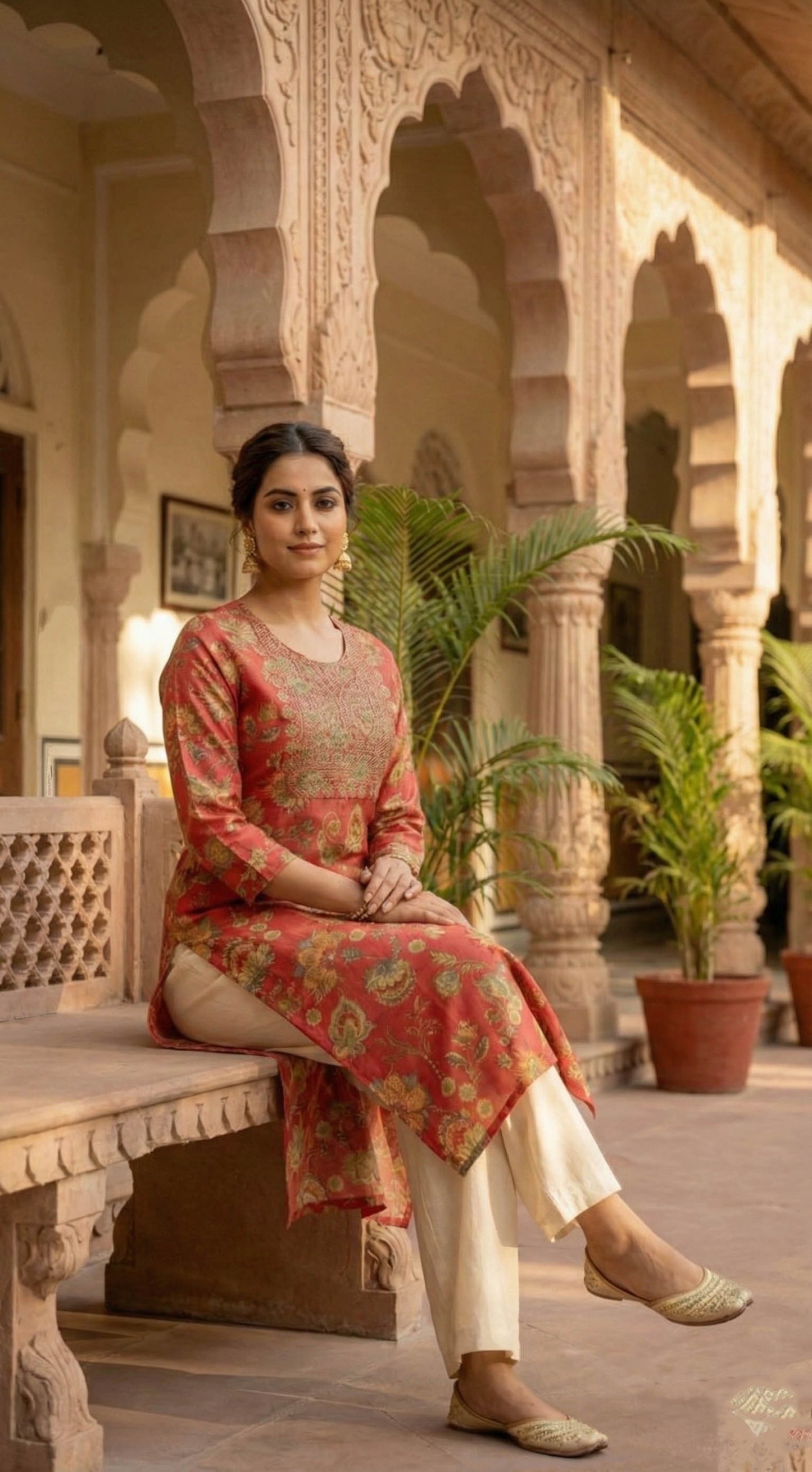 Coral Embroidered Straight fit  Kurta