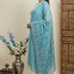 Elegant Cream & Sky Blue Embroidered Printed Cotton kurta  Set