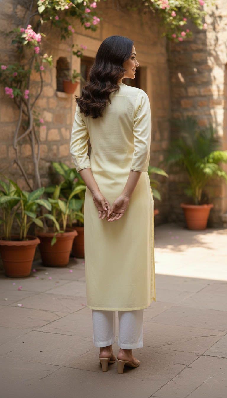 Yellow Cotton Straight Fit  Kurta