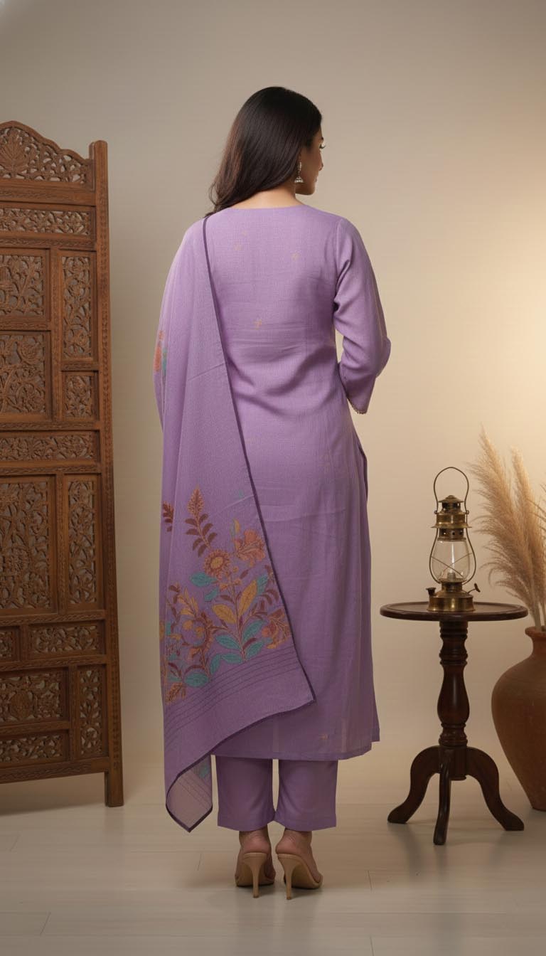 Graceful & Stylish Purple Floral Printed Suit Set