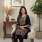 Elegant Black Ethnic Kurta Set with Intricate Printed Borders & Dupatta