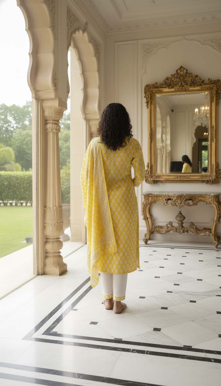 Sunshine Yellow Printed Straight Kurta Set with Dupatta