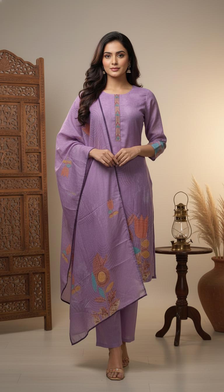 Graceful & Stylish Purple Floral Printed Suit Set