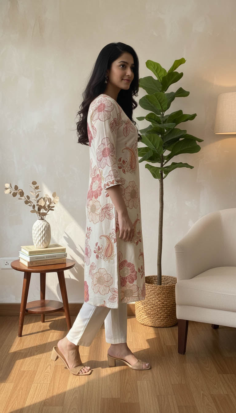 Coral Floral Printed Kurta Set