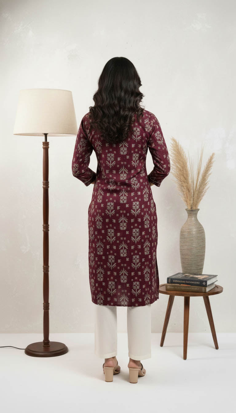 Chanderi Silk Straight Fit Maroon Kurta