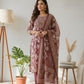 Rust Floral Printed Cotton Suit Set with Dupatta