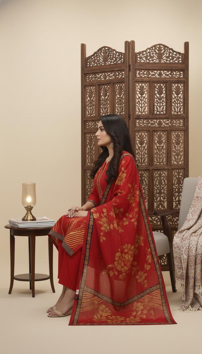 Elegance with a Royal Touch Red Floral Printed Ethnic Suit Set