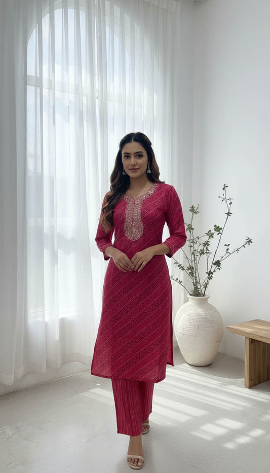 Turquoise Viscose Blend Kurta Set with Sequins Work