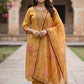 Mustard Floral Printed Cotton Kurta Set