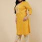 Yellow Plus Size Embroidered straight kurta.