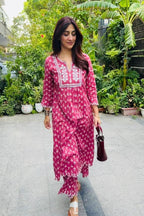 Rosewood Bloom Cotton Kurta Set