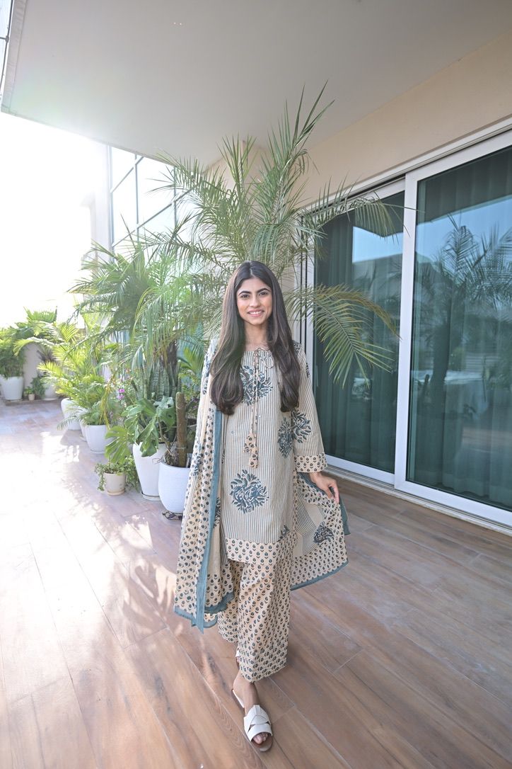 Blue Bloom Cotton Kurta Set