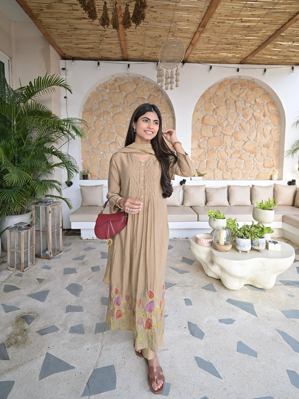 Mehfil Beige Cotton Kurta Set