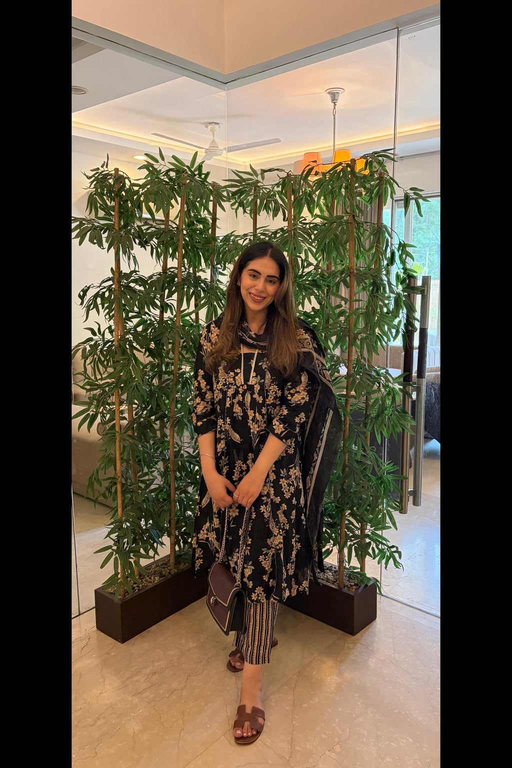 Ebony Blossom Kurta Set with Dupatta