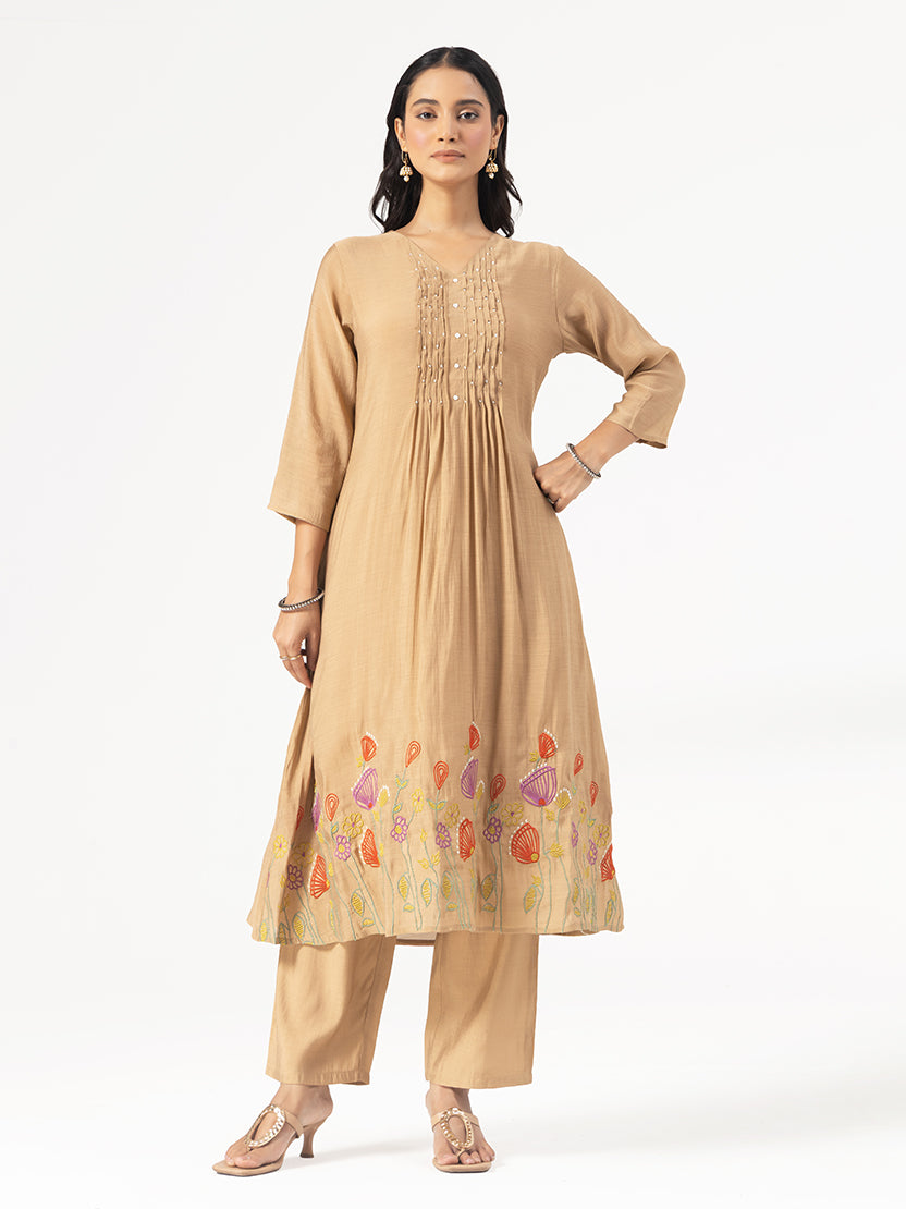 Mehfil Beige Cotton Kurta Set