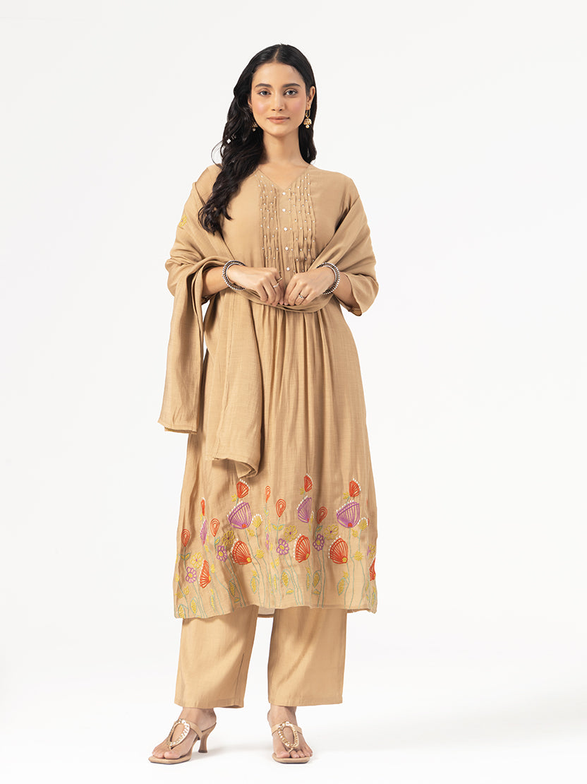 Mehfil Beige Cotton Kurta Set