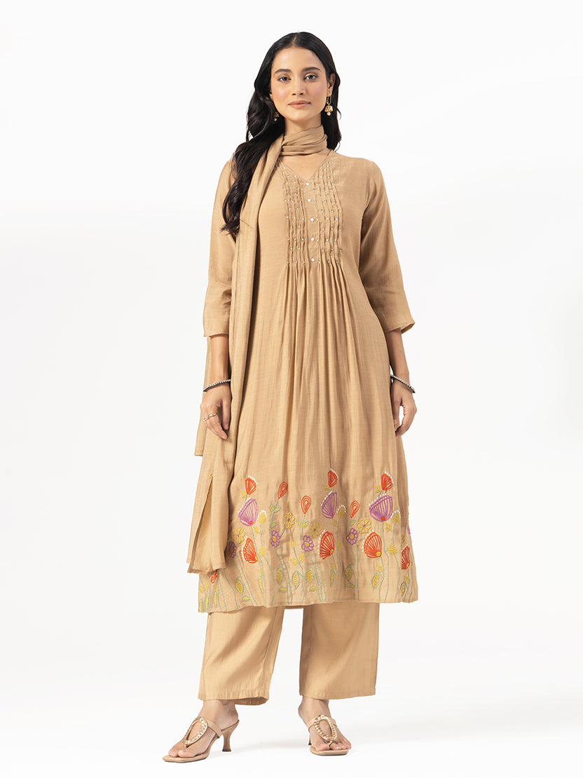 Mehfil Beige Cotton Kurta Set