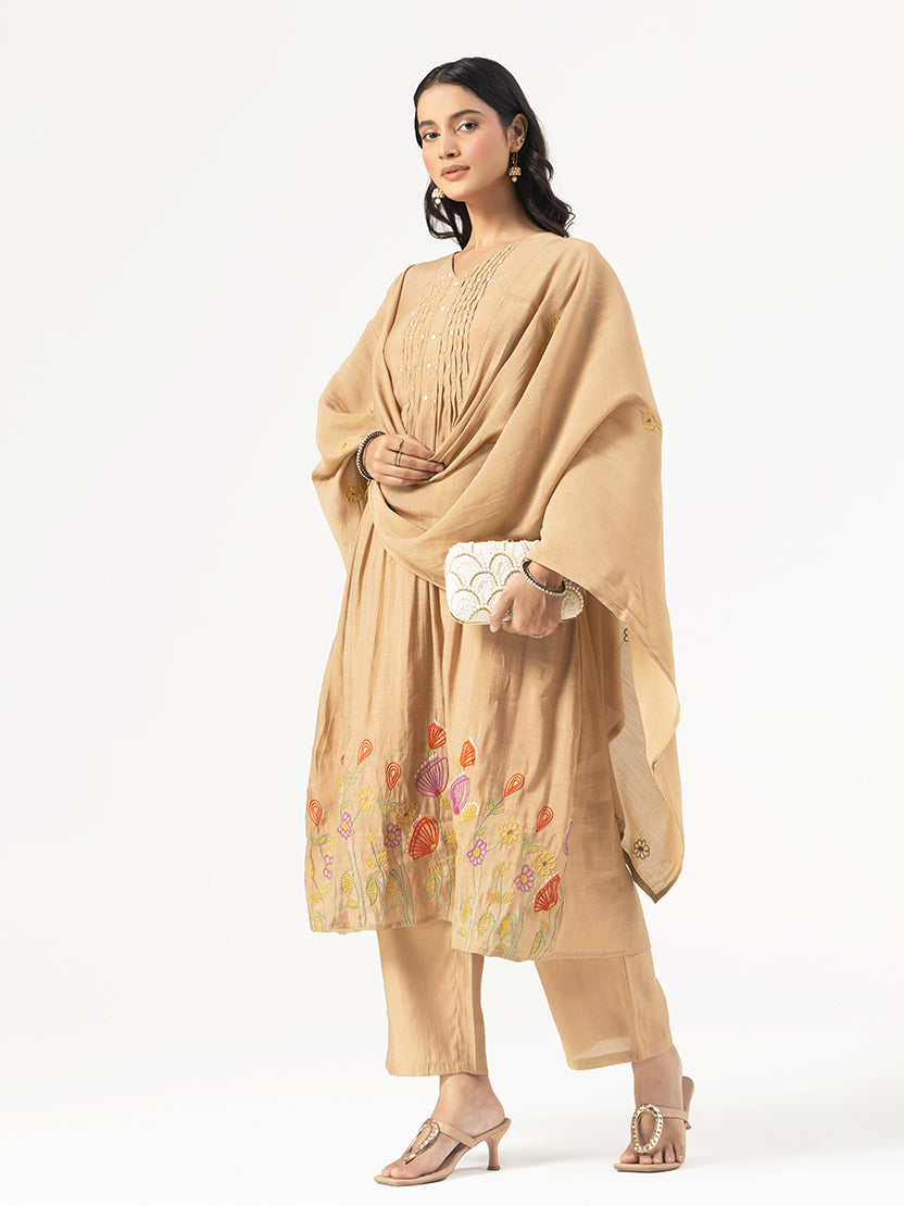 Mehfil Beige Cotton Kurta Set