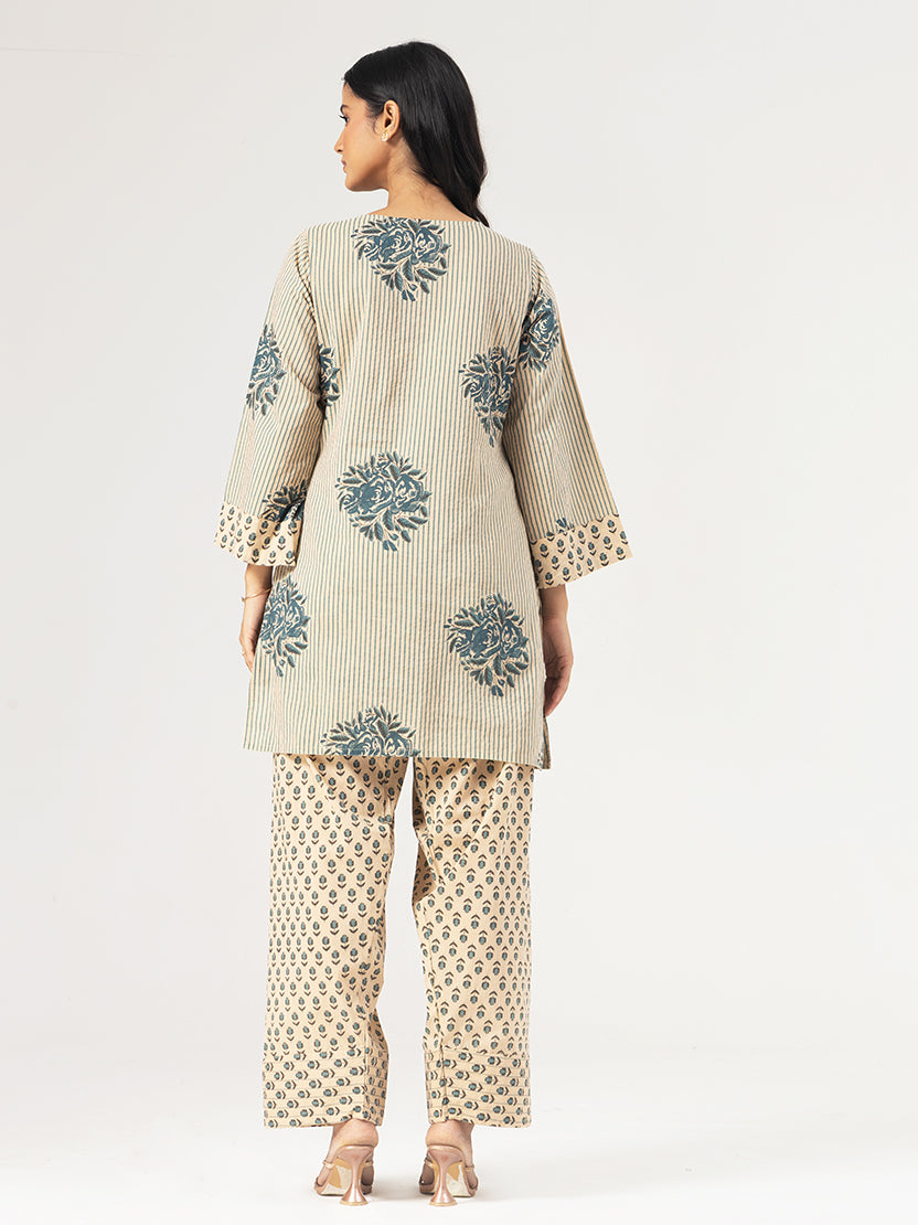 Blue Bloom Cotton Kurta Set