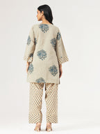 Blue Bloom Cotton Kurta Set